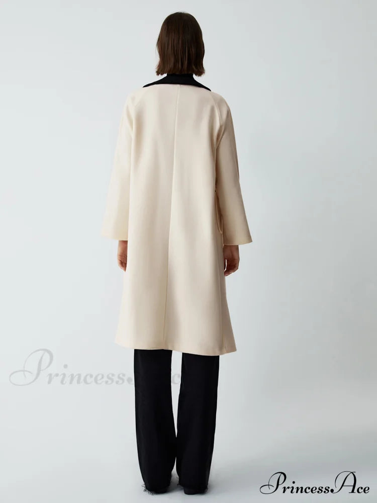 Contrast Collar Graceful Long Trench Coat Coats-L