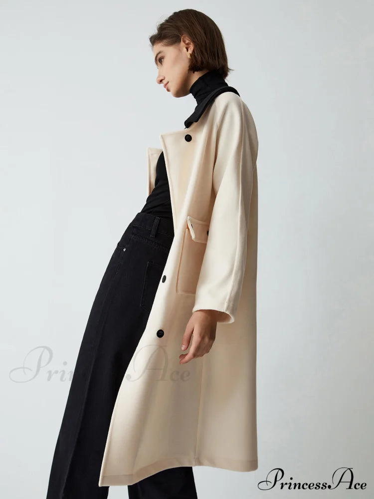 Contrast Collar Graceful Long Trench Coat Coats-L