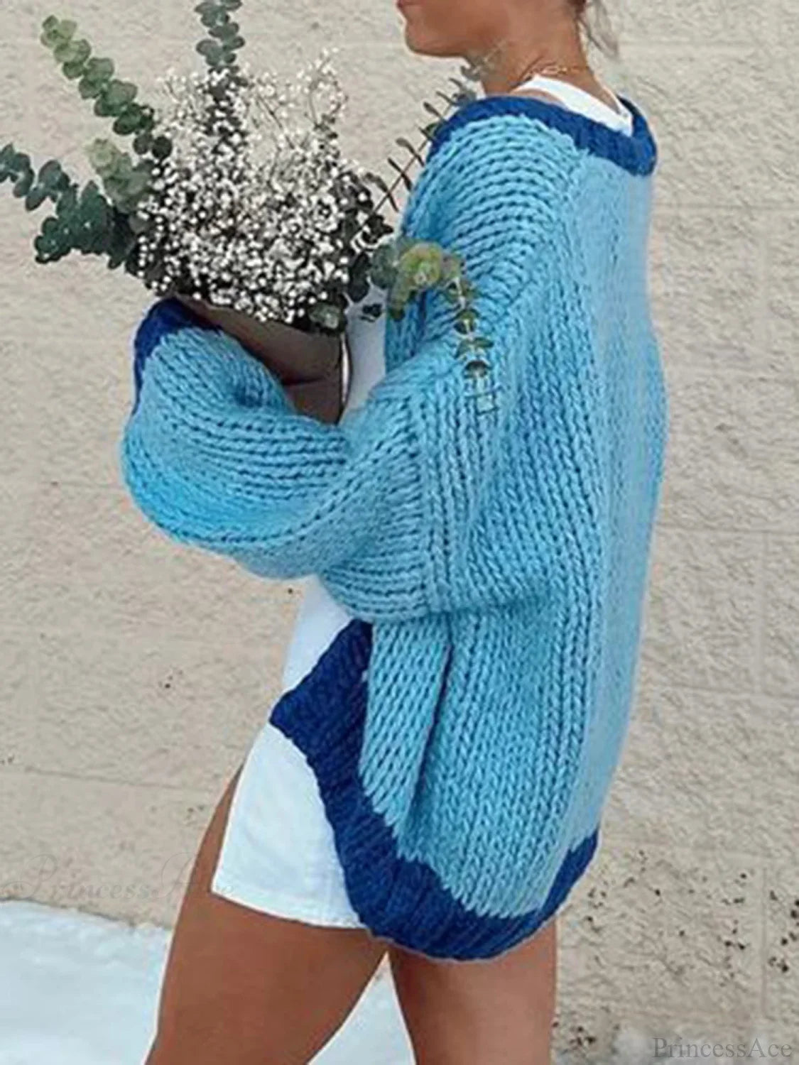 Contrast Color Open Front Loose Knit Cardigan cardiagn-250126