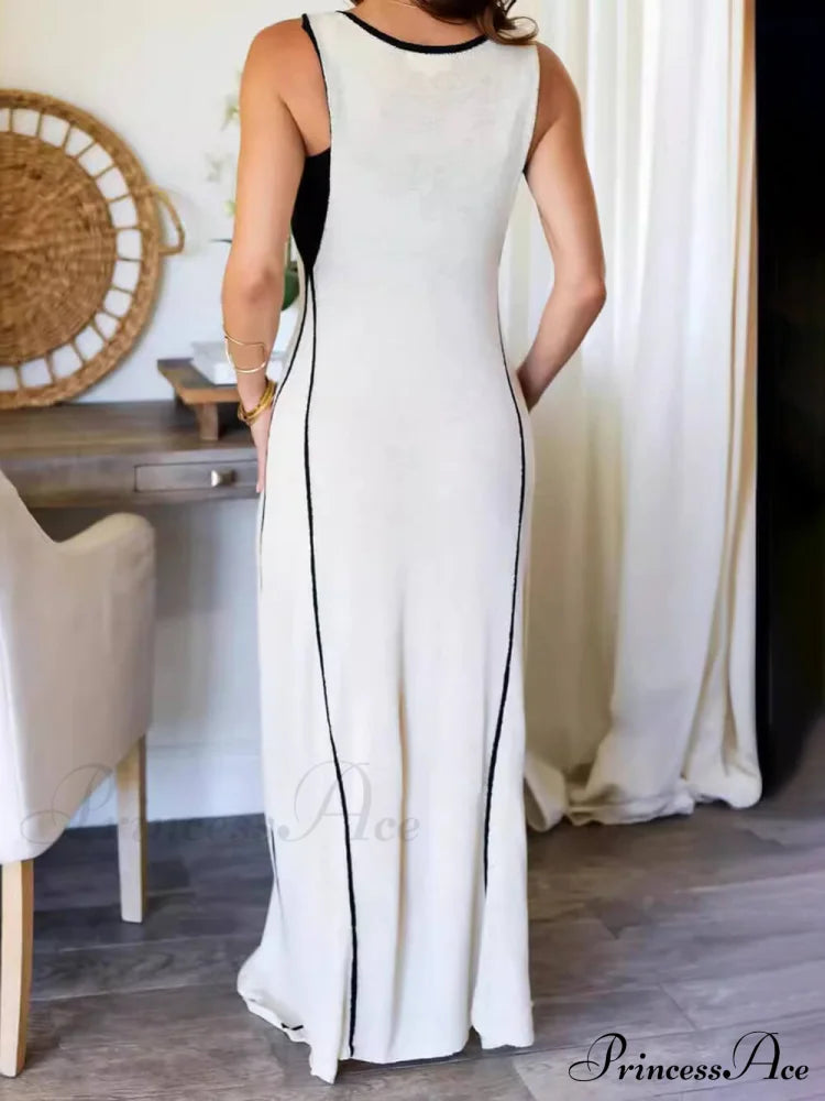 Contrast Color Self-Tie Charming Flowy Oversized Maxi Dress Dresses