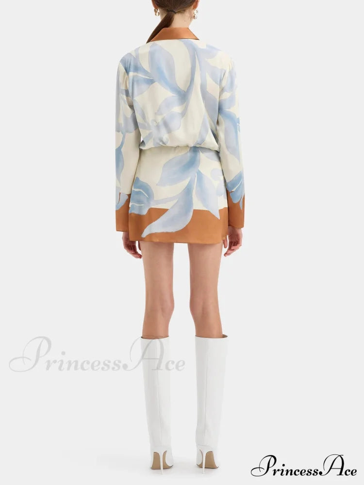 Contrast Color Tie-Dye Irregular Graceful Knotted Shirt Short Dress Dresses