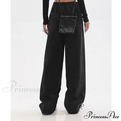 Contrast Color Women High Waist Straight Cropped Street Drawstring Tie Up Sweatpants Cylinder Lady