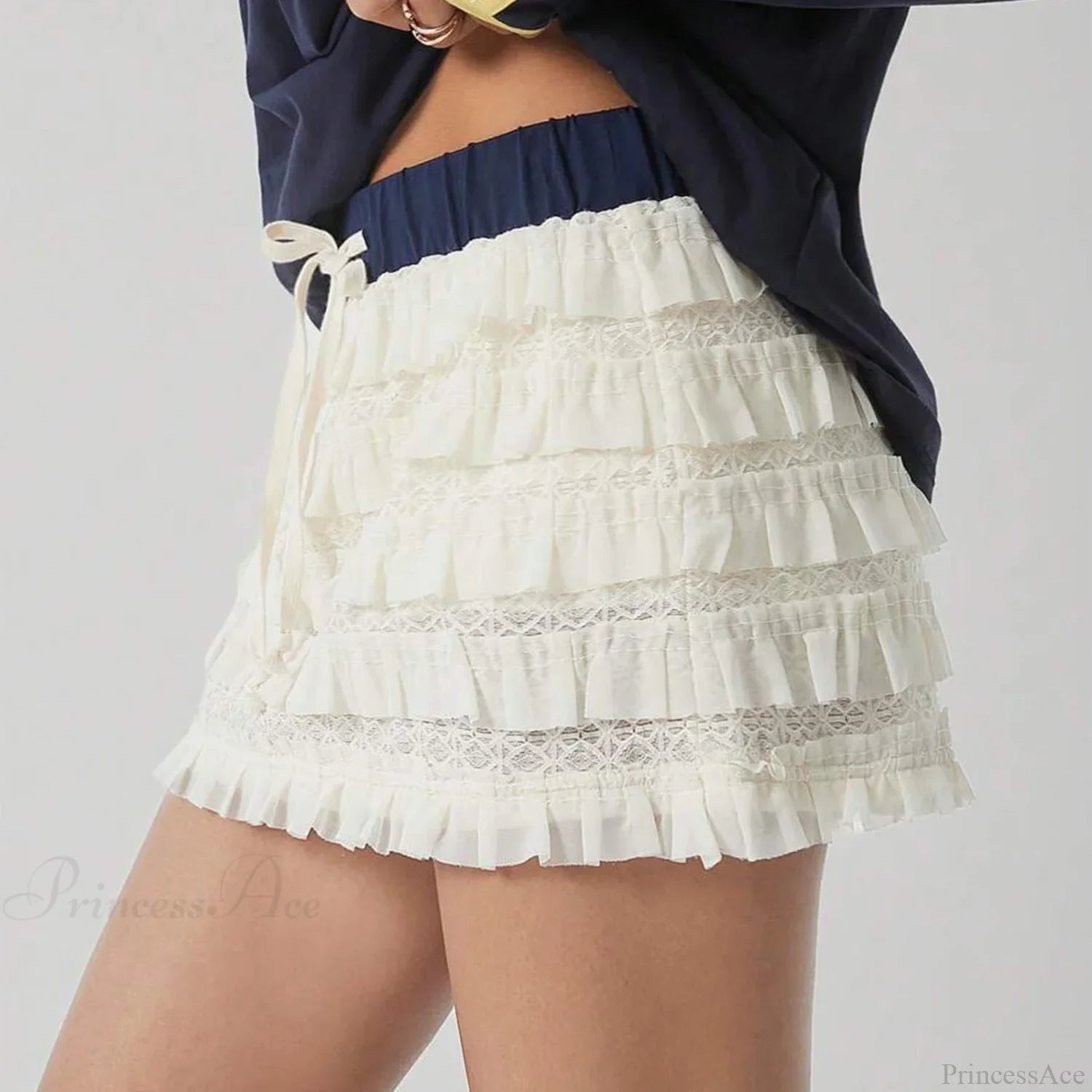 Contrast Lace Layered Ruffles Skirt skirts-250223