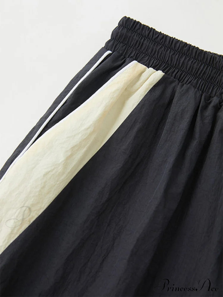 Contrast Paneled Graceful Corset Top Wide Leg Pants