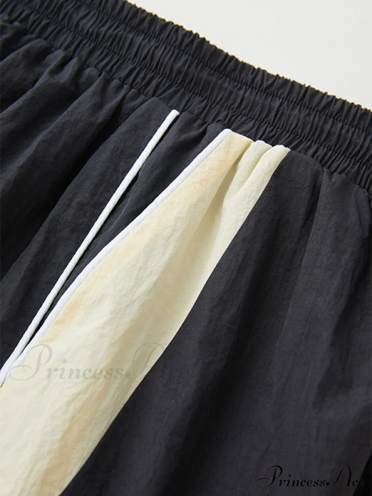 Contrast Paneled Graceful Corset Top Wide Leg Pants