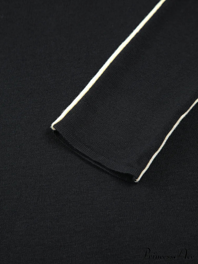 Contrast Piping Turtleneck Trendy Long Sleeve Top Tank Tops & Camis