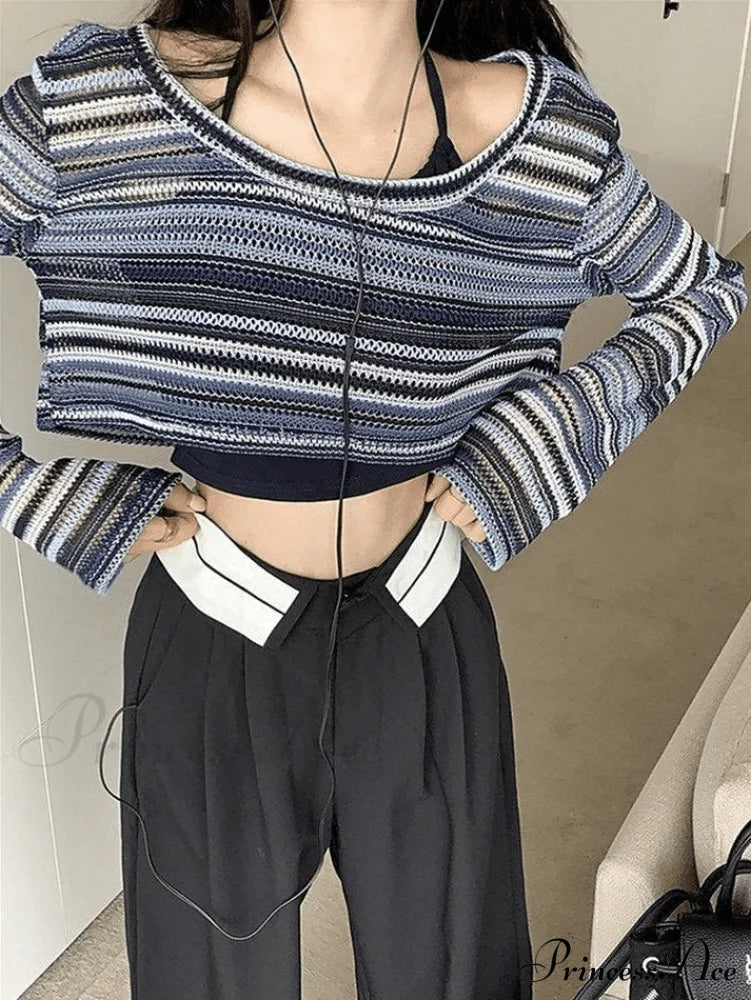 Contrast Stitch Ribbed Trendy Cropped Tank Top Sweaters