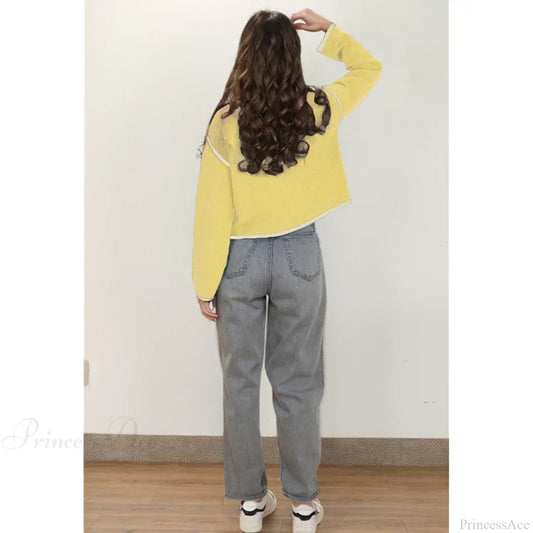 Contrast Stitching Long Sleeve Button Cardigan