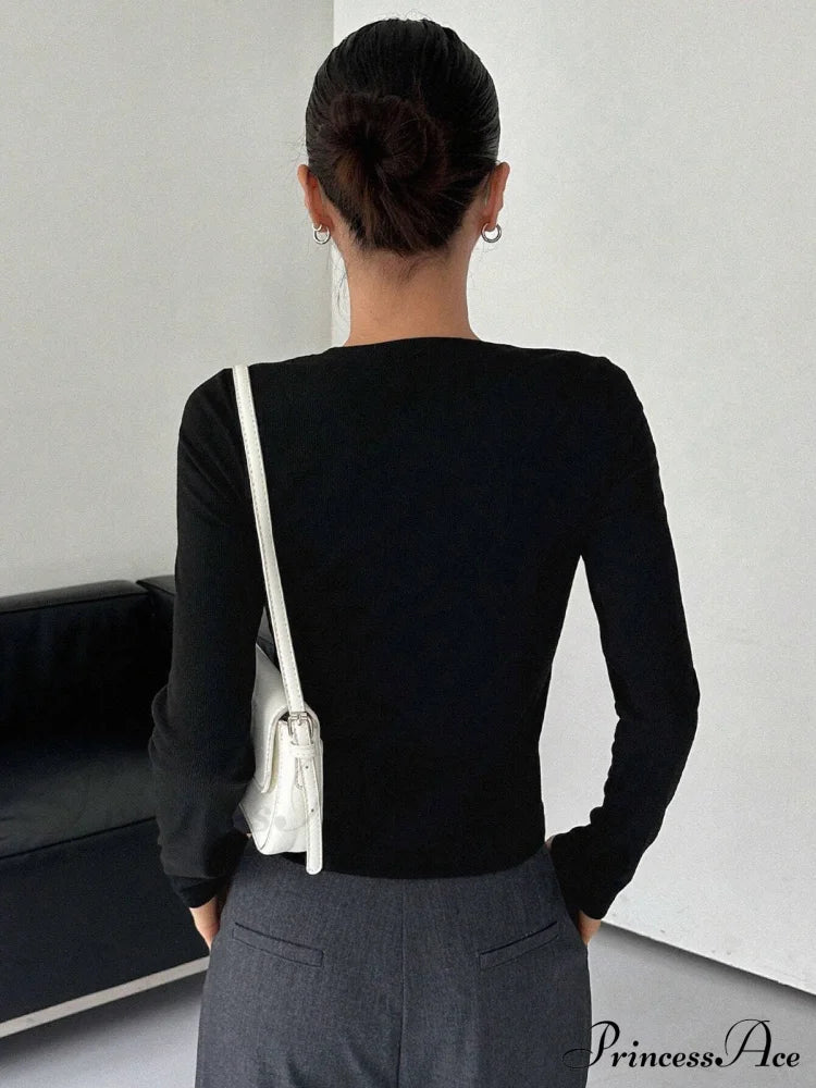 Contrast Trim Crew Trendy Neck Long Sleeve Shirt T-Shirts