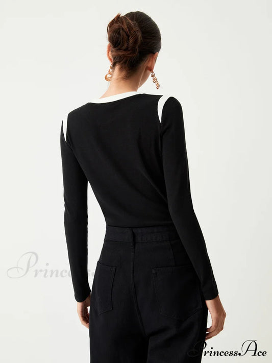 Contrast Trim Graceful Long Sleeve Shirt T-Shirts