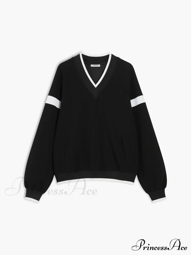Contrast Trim Graceful Oversized Sweatshirt Black / Xs Sweatshirts
