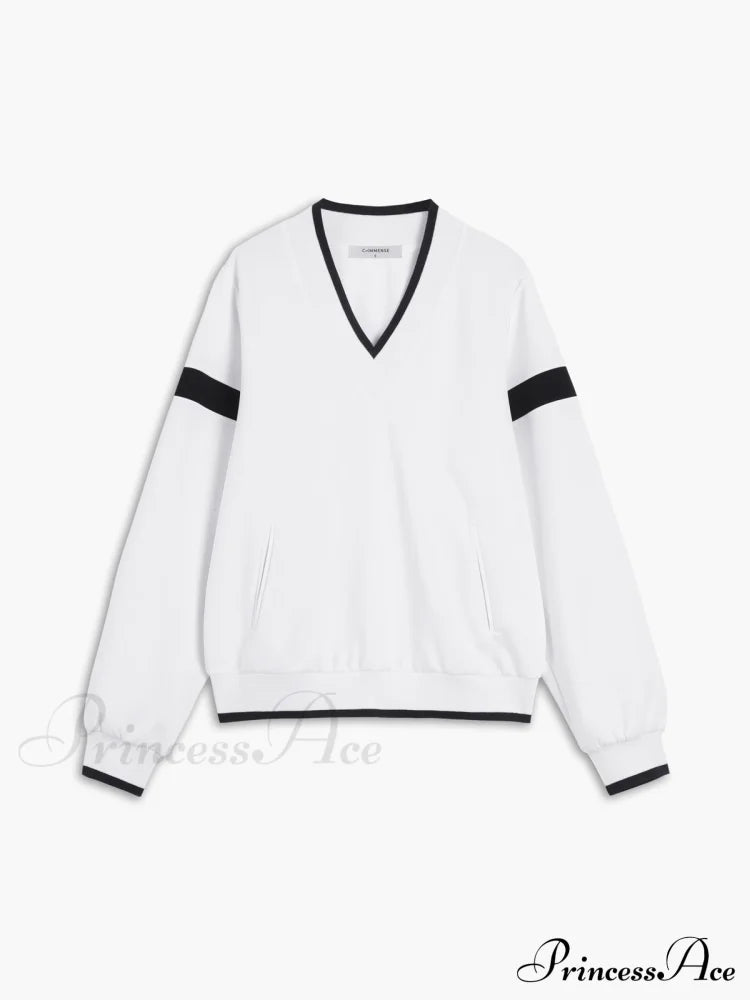 Contrast Trim Graceful Oversized Sweatshirt White / Xs Sweatshirts