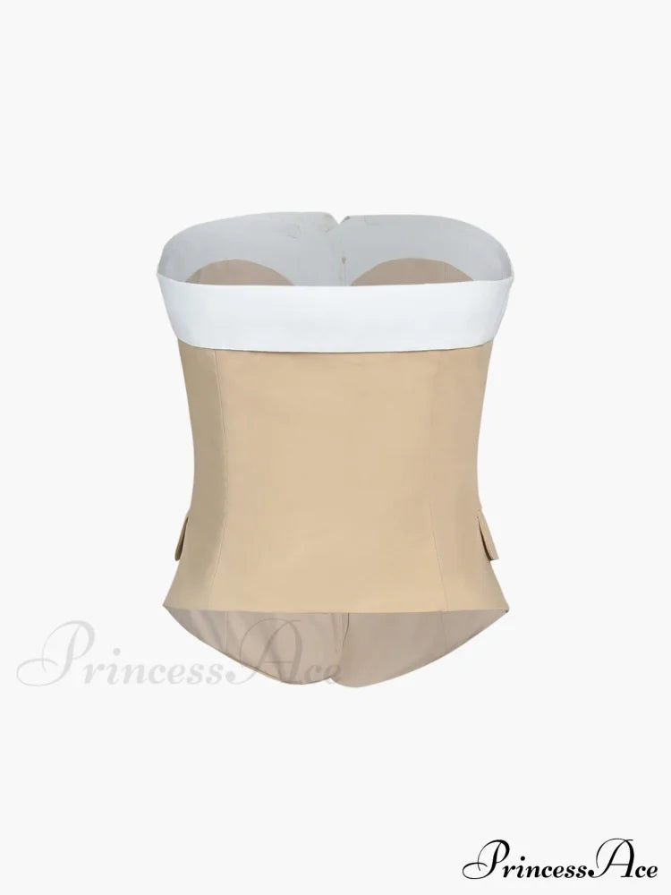 Contrast Trim Graceful Patchwork Tube Top Tank Tops & Camis