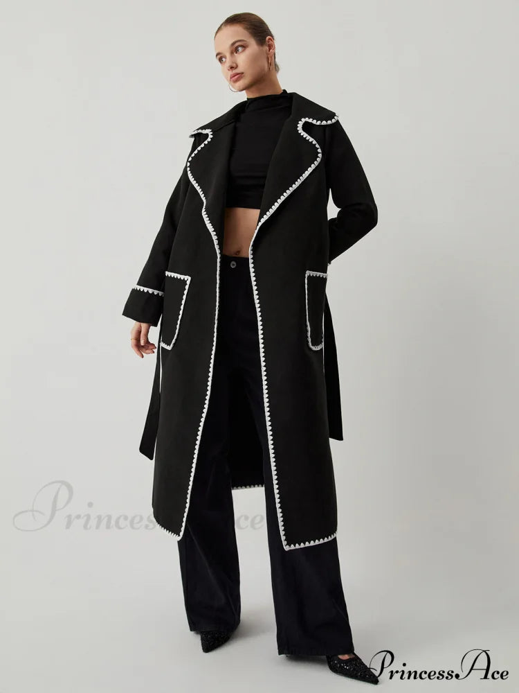 Contrast Trim Graceful Pocket Tweed Coat Coats-L