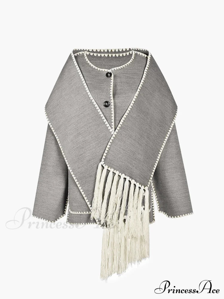 Contrast Trim Jacket Trendy With Matching Scarf Coats-L