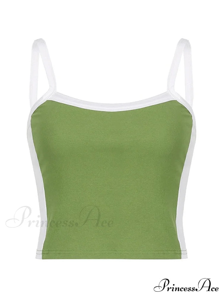 Contrast Trim Rib-Knit Trendy Crop Cami Top Tank Tops&Camis