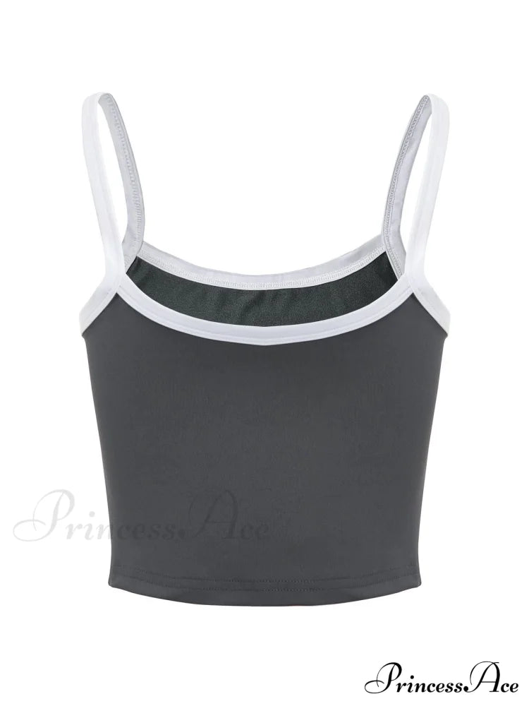 Contrast Trim Rib-Knit Trendy Crop Cami Top Tank Tops&Camis