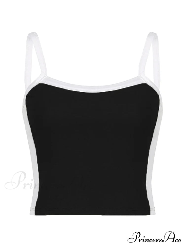 Contrast Trim Rib-Knit Trendy Crop Cami Top Tank Tops&Camis