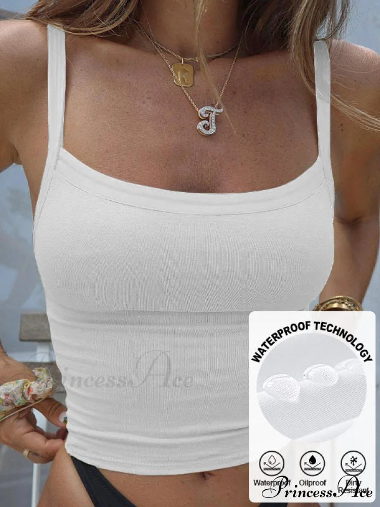 Contrast Trim Rib-Knit Trendy Crop Cami Top White-2 / S Tank Tops&Camis