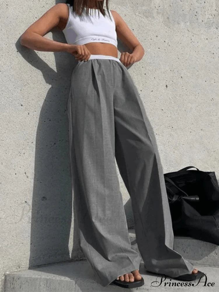 Contrast Vintage Logo Trendy Crop Cami Top Gray / S Pants