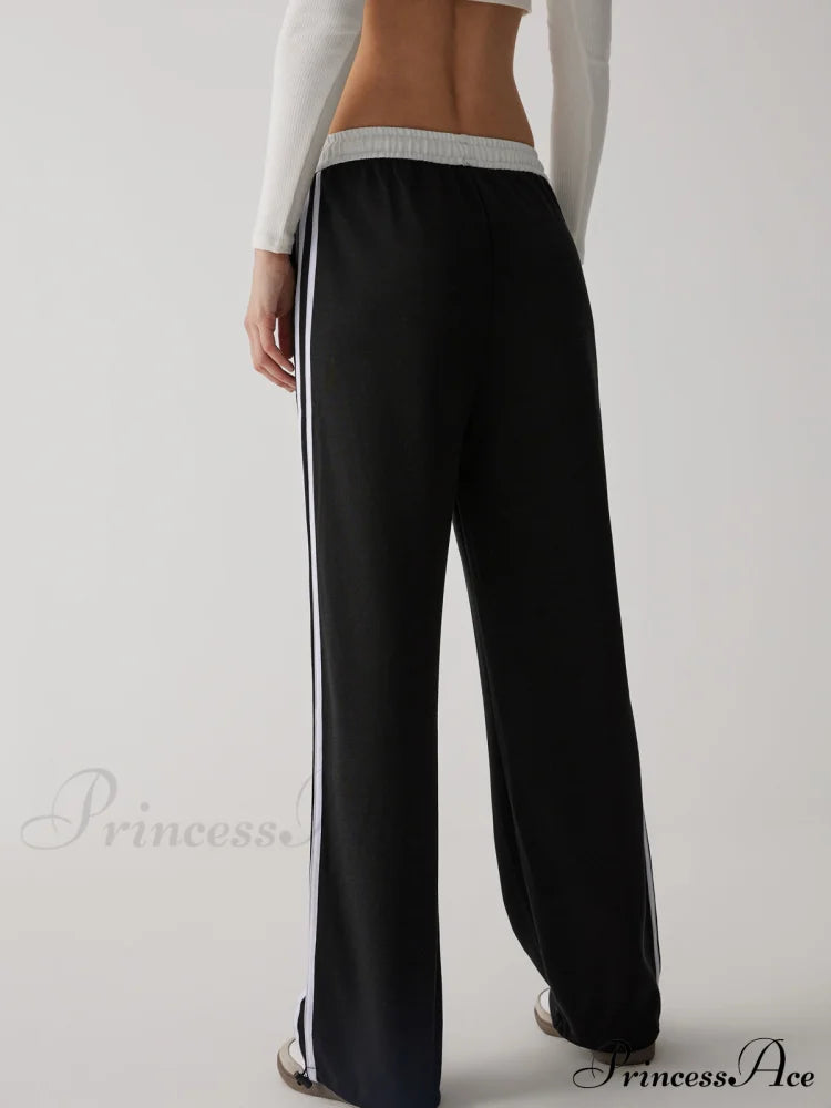 Contrast Waist Graceful Wide Leg Pants