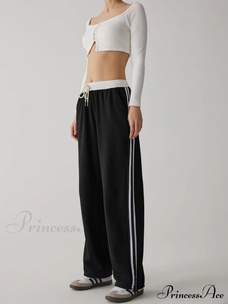 Contrast Waist Graceful Wide Leg Pants