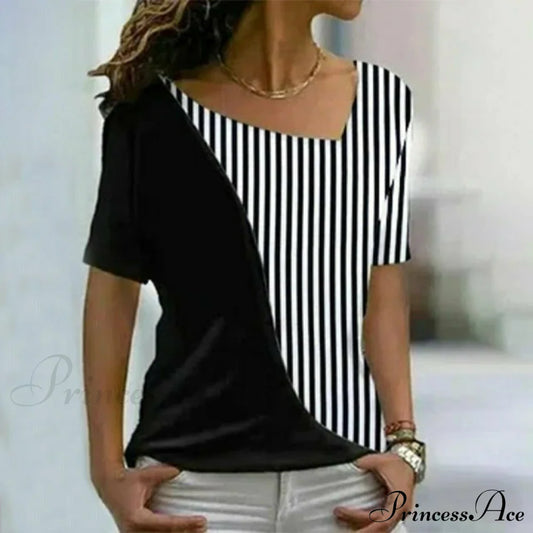 Contrast With T-Shirt Design Striped Color Blouses