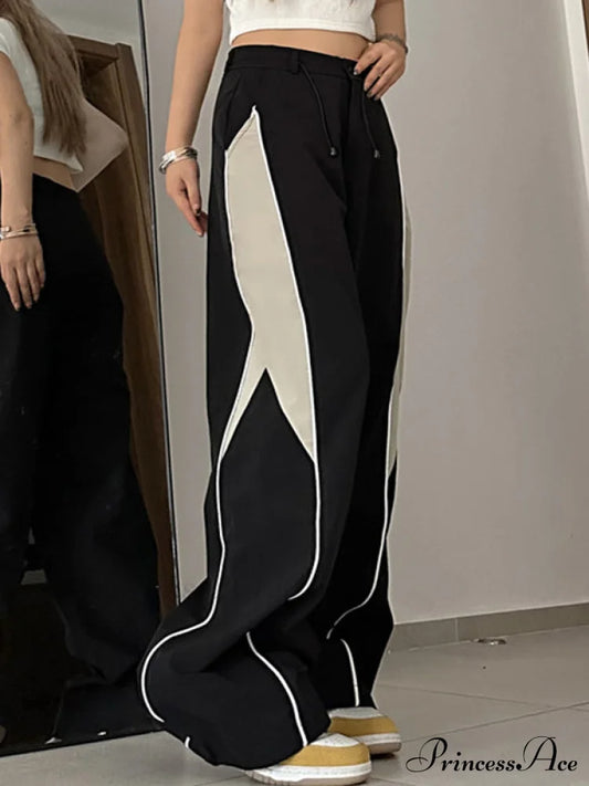 Contrasting Short Graceful Sleeve Crop Top Black / S Wide Leg Pants