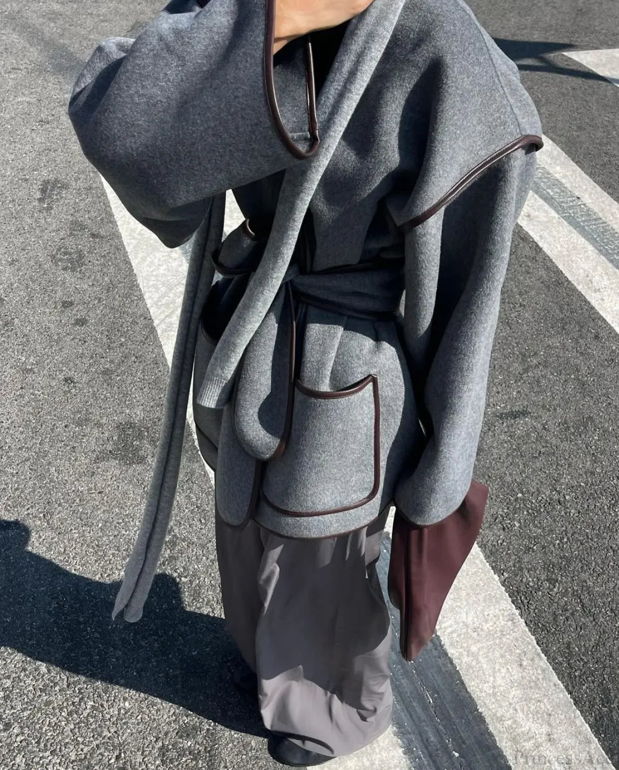 Contrasting Stitch Woolen Coat Blue / S