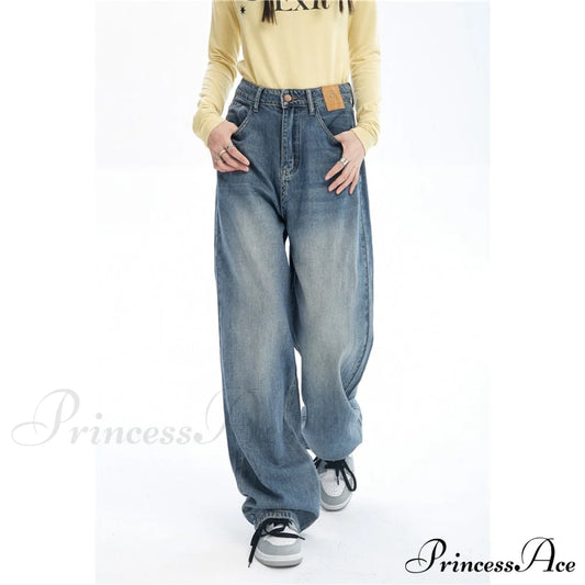 Contrasting Wide Colors For Pants Jeans High Blue Waist Leg With Women / S