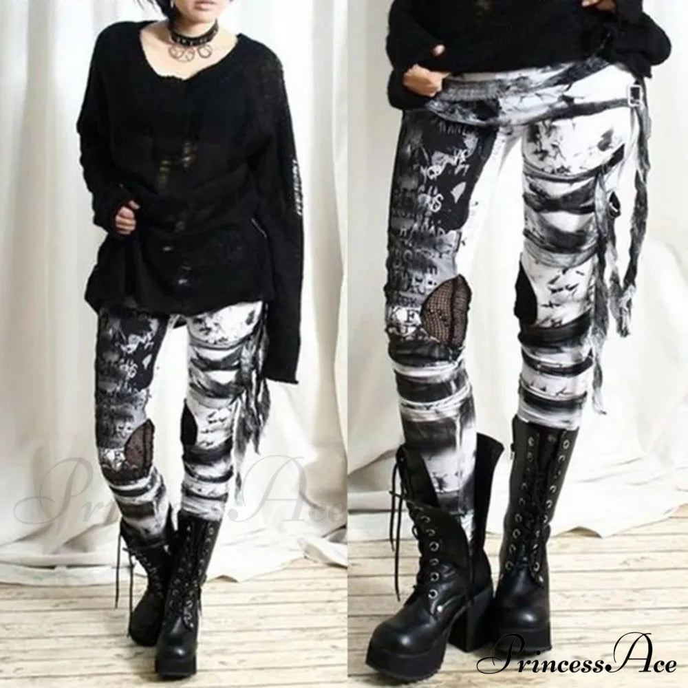 Cool Gathered High Waist Gothic Rocker Halloween Pants