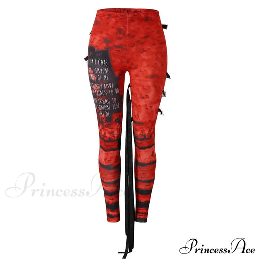 Cool Gathered High Waist Gothic Rocker Halloween Pants Red / S