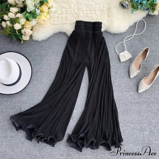 Cool High Waist Pleated Pants Black / M