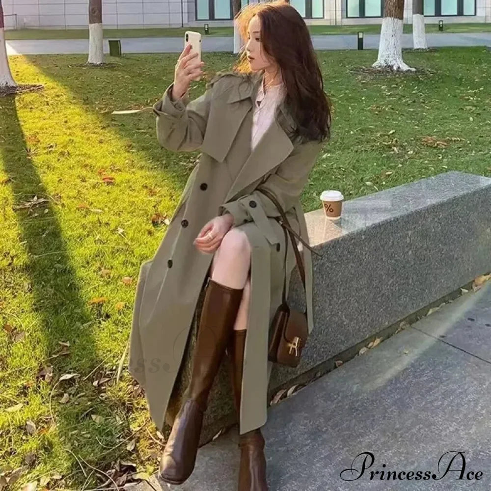 Cool Long Trench Removable Sailor Collar Pockets Belt Runway Fashion Luxury Designer Stylish Coat