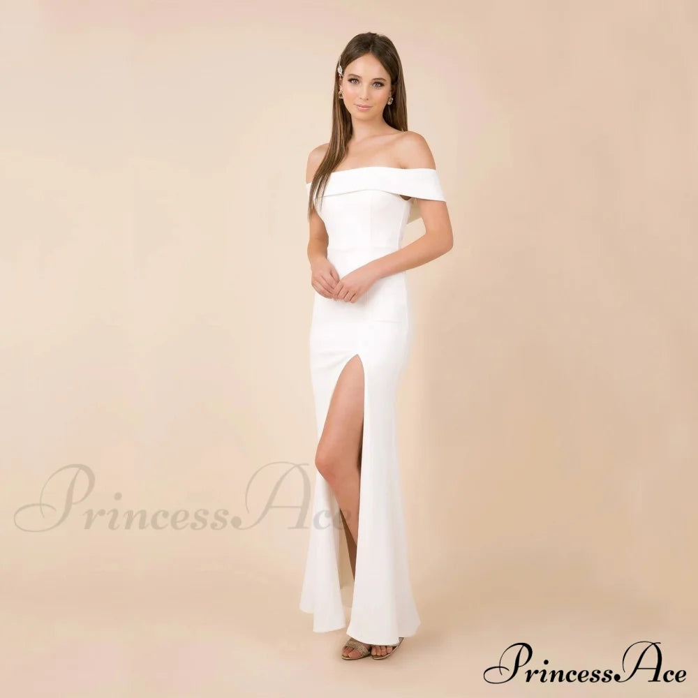 Coralie Off Shoulder Charming Front Slit Dress White / S S.o. Long Dresses