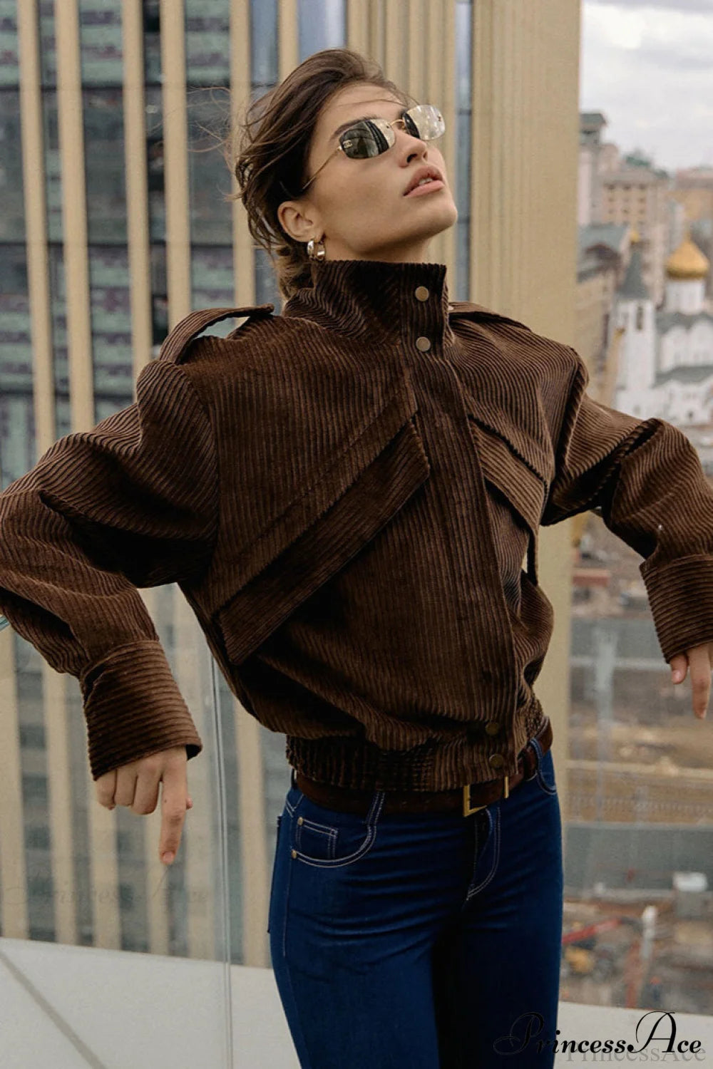 Corduroy Biker Style Elegant Casual Coat