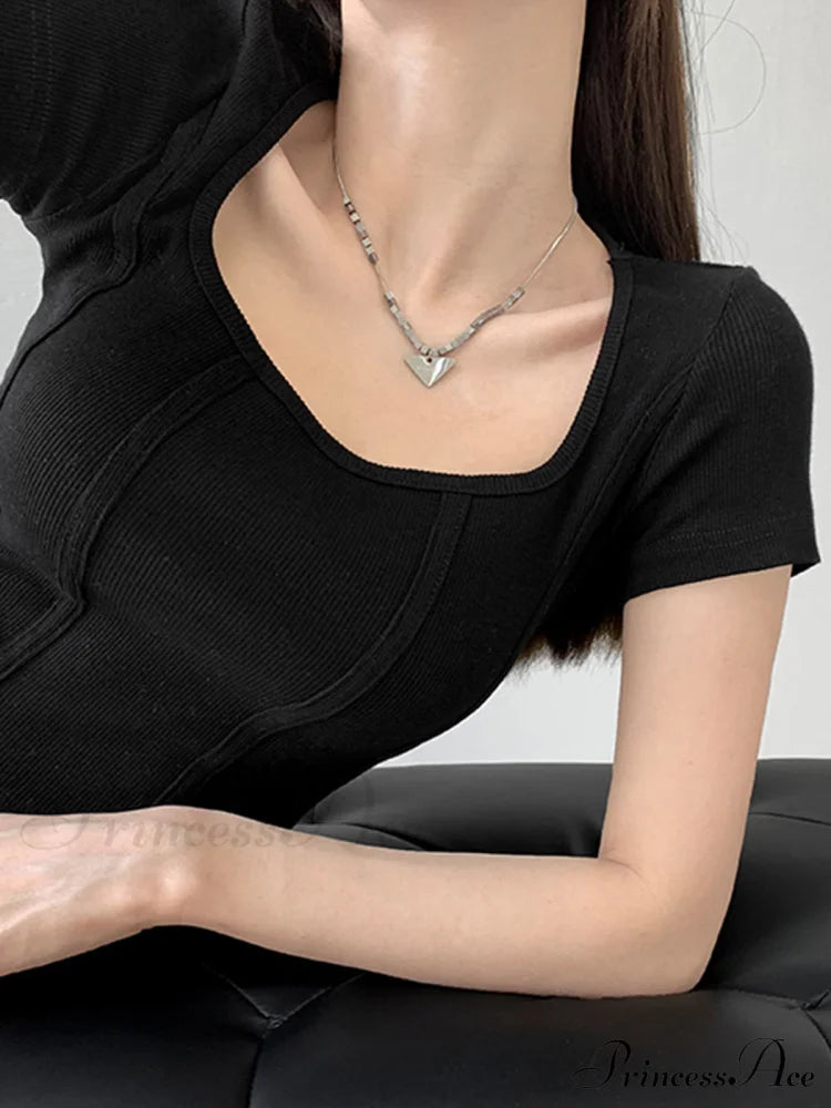 Corset Square Graceful Neck Shirt Black / S T-Shirts