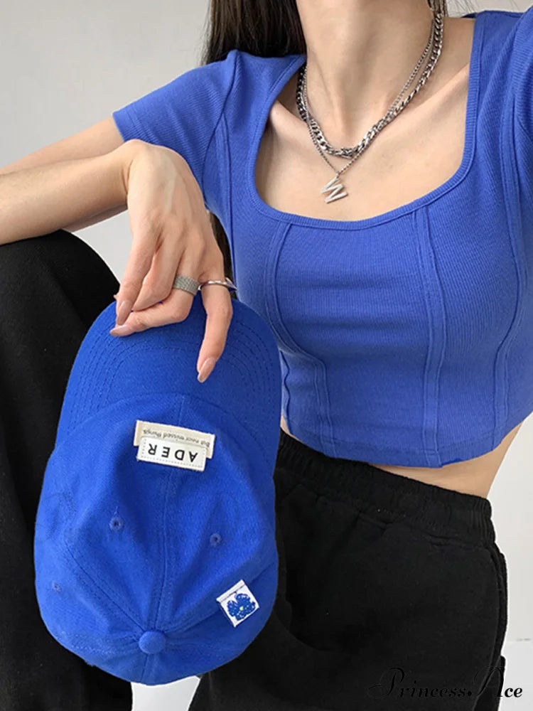 Corset Square Graceful Neck Shirt Blue / S T-Shirts