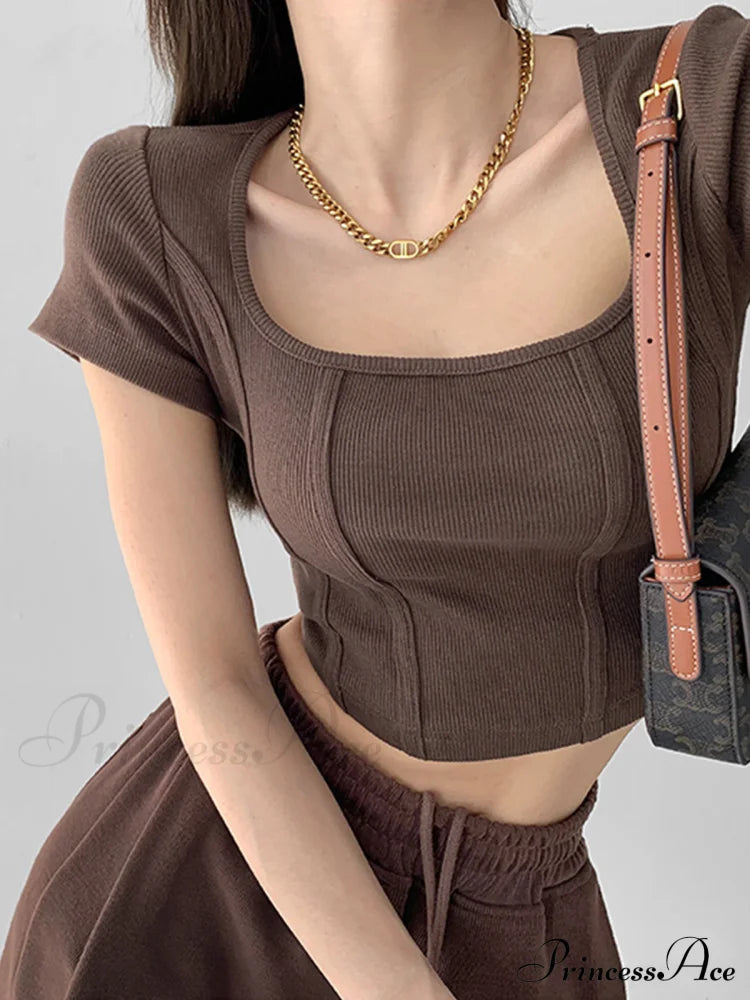 Corset Square Graceful Neck Shirt Dark Brown / Xs T-Shirts