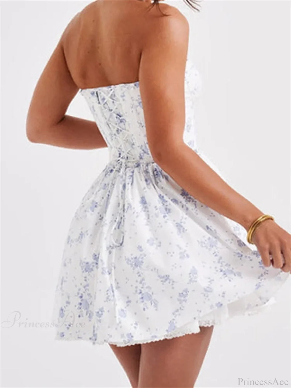 Corset Tie-Up Lace Trim Mini Dress minidress-250223