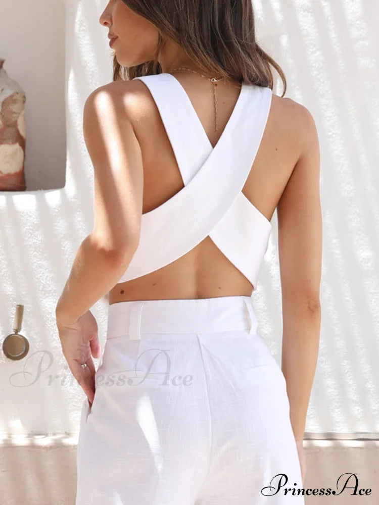 Cotton Crisscross Graceful Tailored Vest Tank Tops & Camis