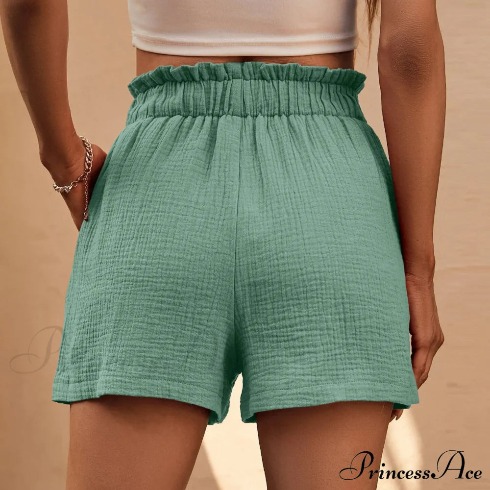 Cotton Double Layered Pleats Hem Straight Leg High Waist Sports Short