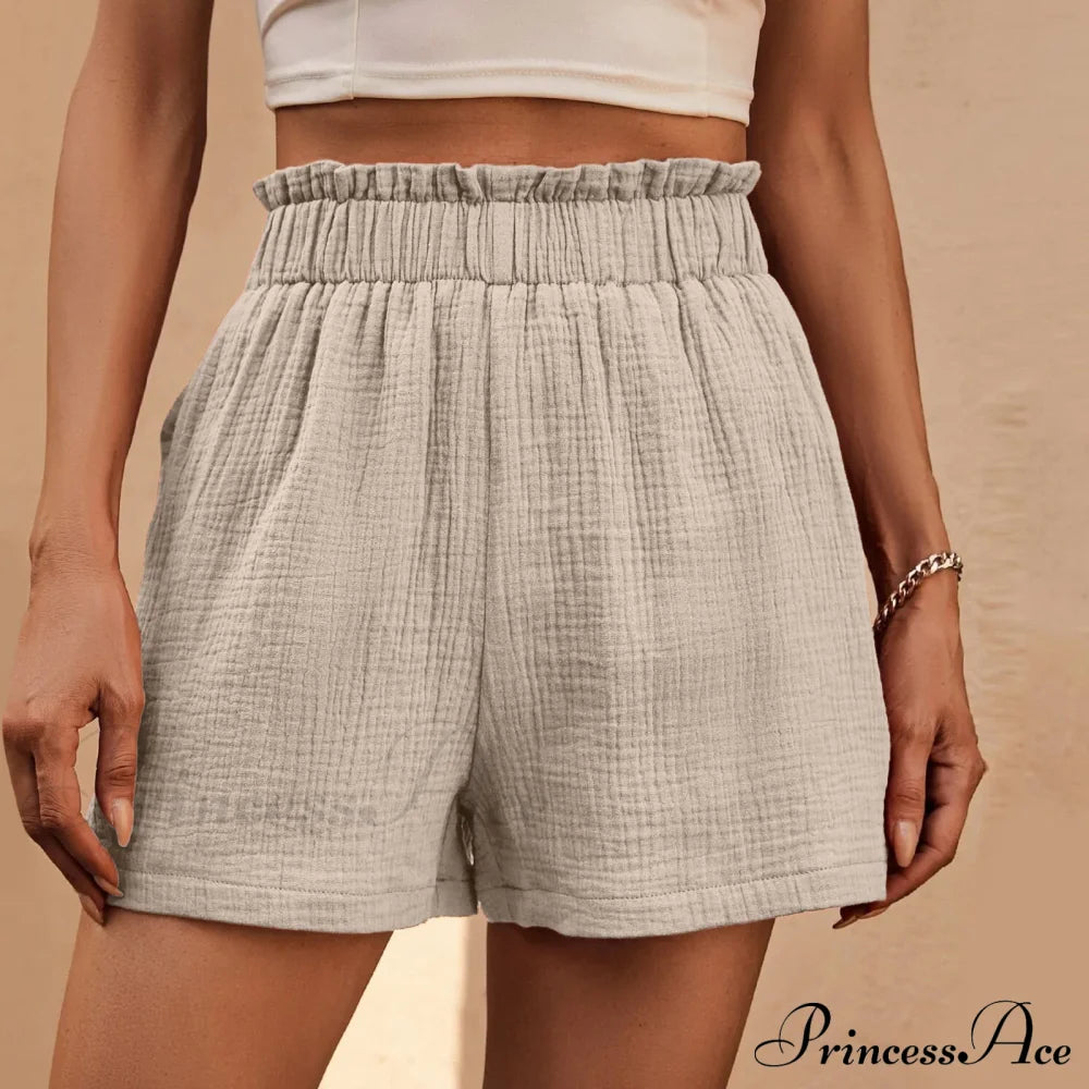 Cotton Double Layered Pleats Hem Straight Leg High Waist Sports Short