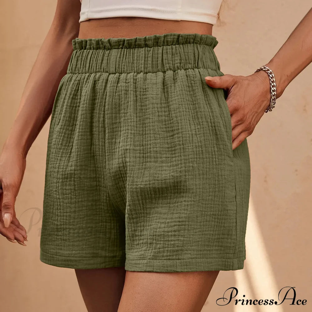 Cotton Double Layered Pleats Hem Straight Leg High Waist Sports Short