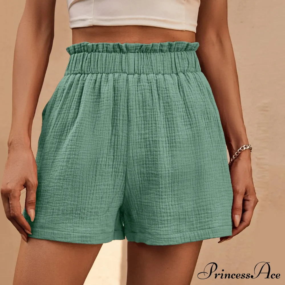 Cotton Double Layered Pleats Hem Straight Leg High Waist Sports Short Mint Green / S