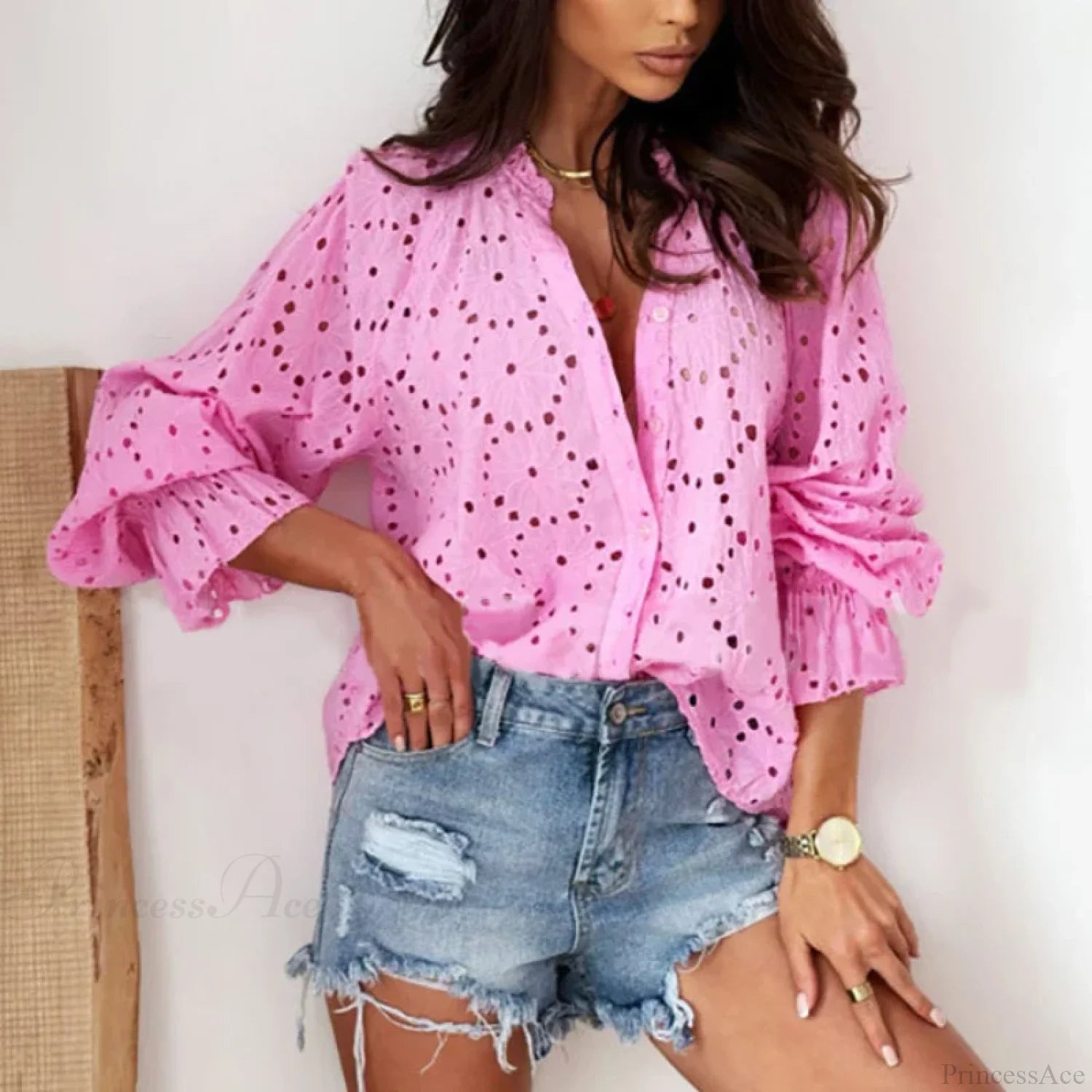 Cotton Floral Embroidery V-Neck Long Sleeve Boho Blouse bohoblouse-250126