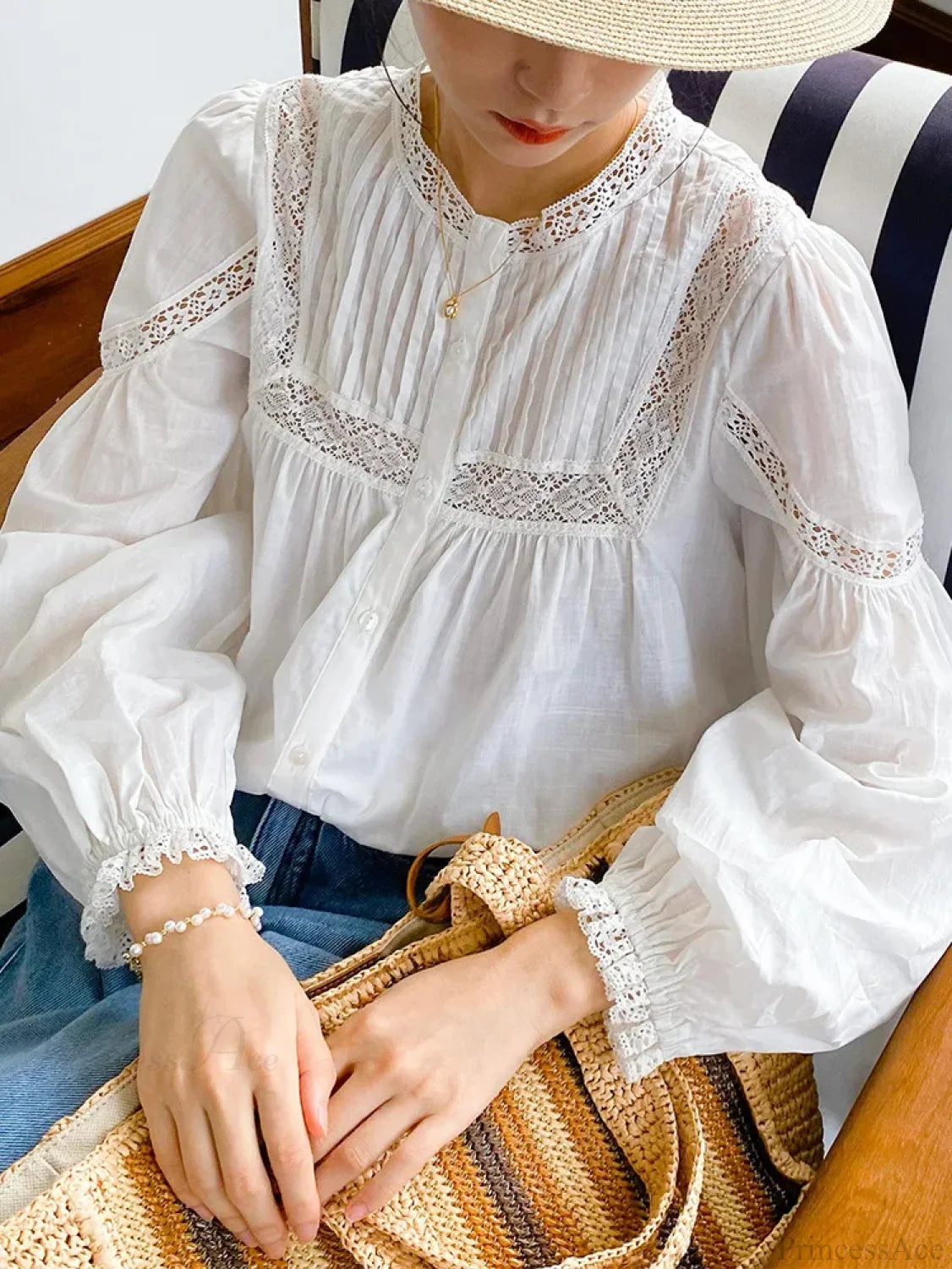 Cotton Floral Embroidery White Lace V-Neck Boho Blouse WHITE3 / S bohoblouse-250126
