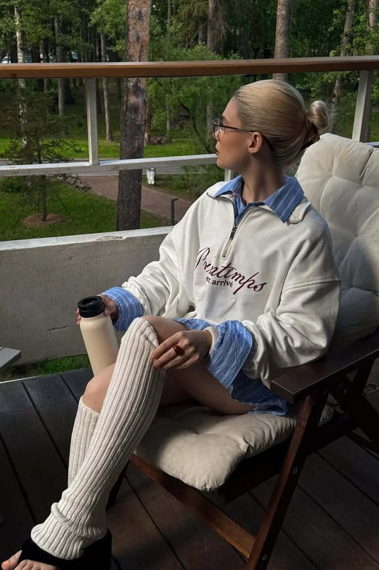 Cotton Letter Print Half-Zip Long Sleeve Sweatshirt