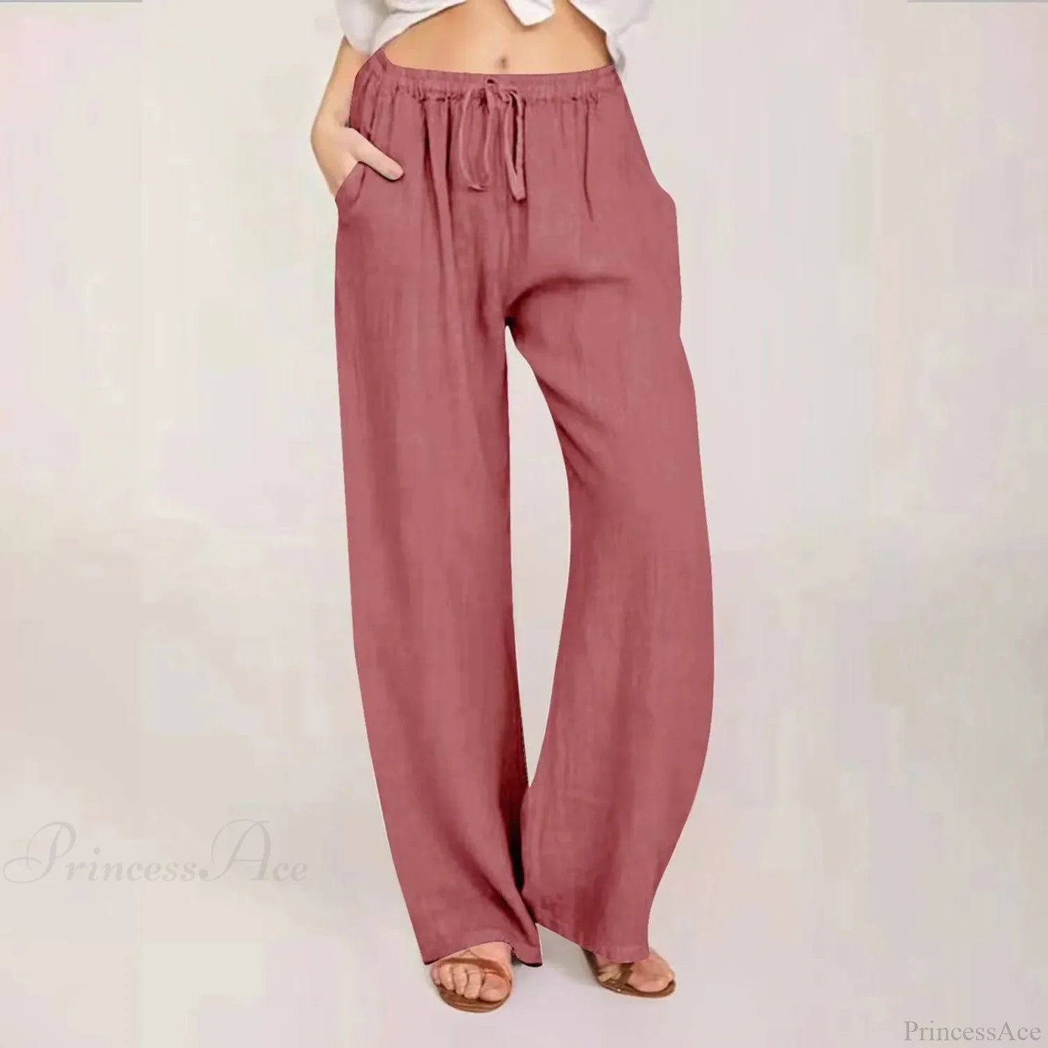 Cotton Linen Palazzo Wide Leg Pants Watermelon Red / S