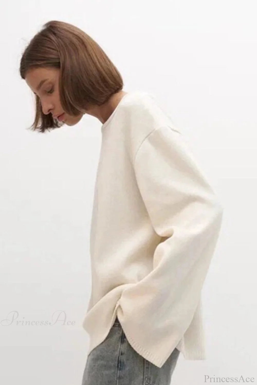 Cotton Loose Fit Off-Shoulder Knit Sweater